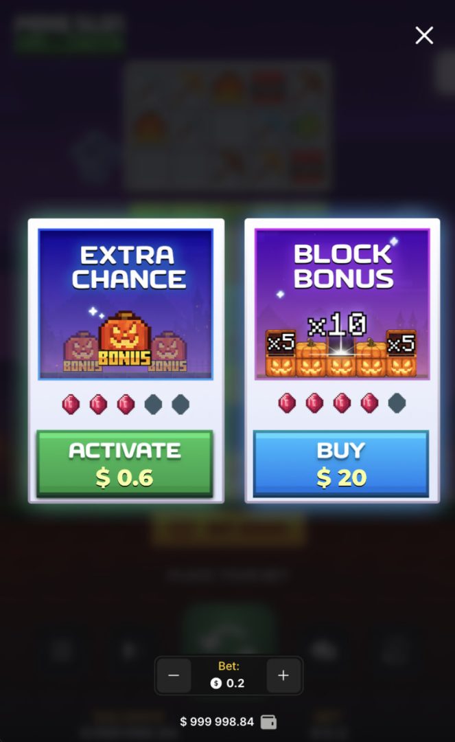 Mobilna wersja Mine Slot Halloween w pionie z oknem Extra Chance i Block Bonus