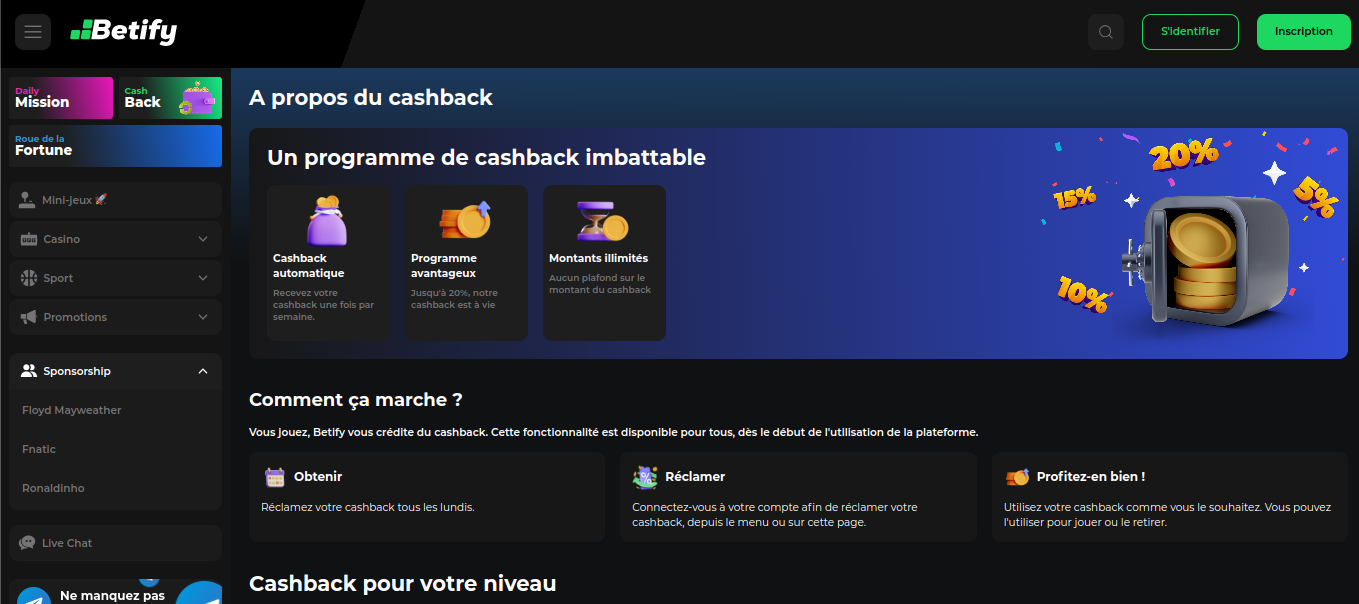 Program tygodniowego cashbacku na stronie Betify