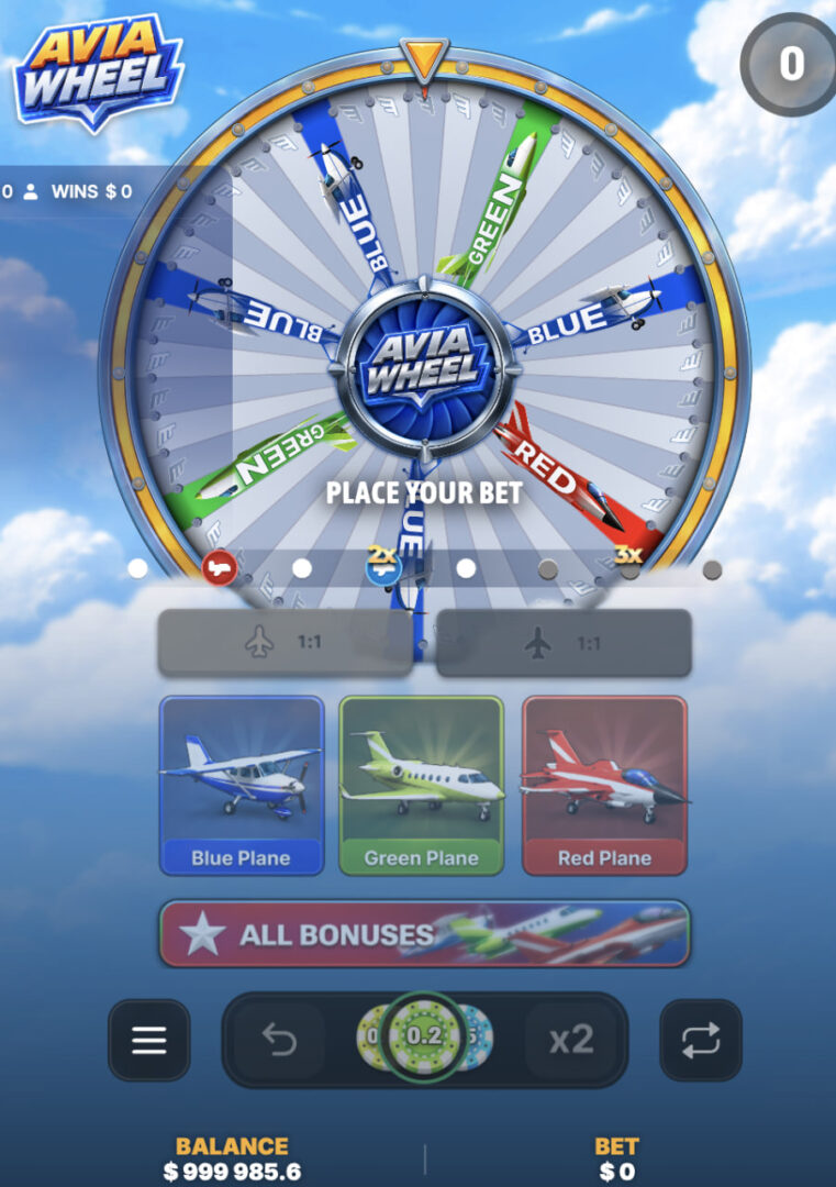 Avia Wheel – aplikacja za darmo, demo i rejestracja: pionowy widok z przyciskami x2 i Repeat